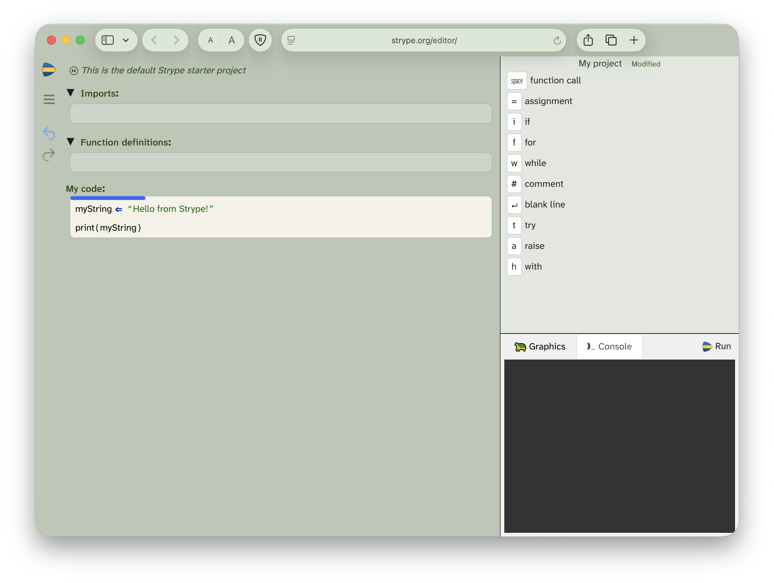 Screenshot of the Strype main editor window