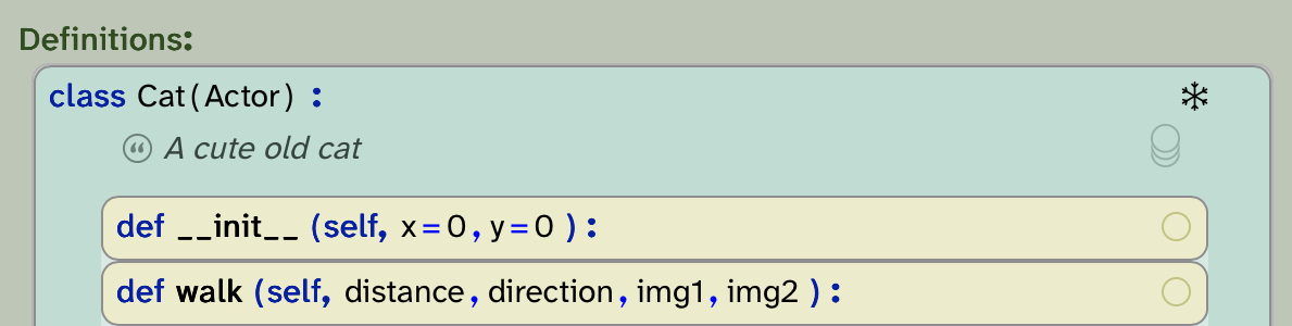 Screenshot of the class folding control