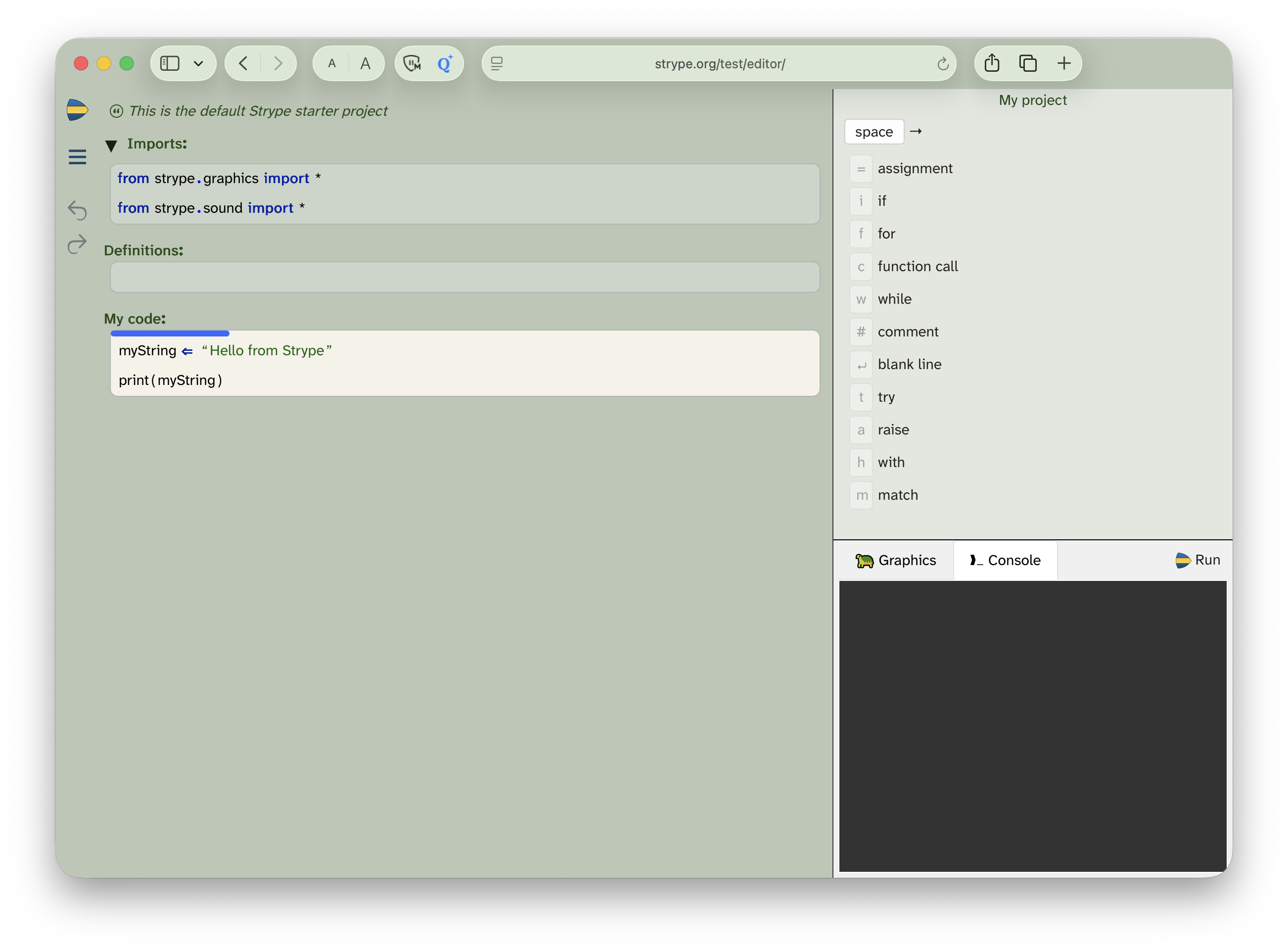 Screenshot of the Strype main editor window