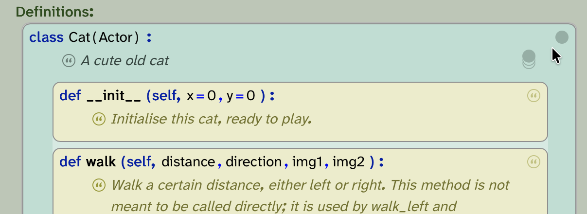 Screenshot of the class folding control